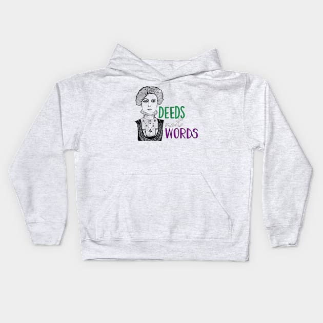 Deeds Not Words Emmeline Pankhurst Colour Kids Hoodie by MrsJDraws